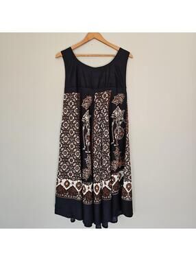 Vintage Indonesian Batik Sundress Wayang Print Cotton Midi Boho Festival Style